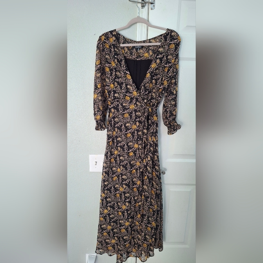 Lulus Meet Me There Black Multi Floral Print Wrap Maxi Dress Medium - Picture 5 of 10